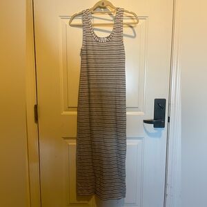 Topshop Black and White Striped Knit Maxi Dress with Side Slit